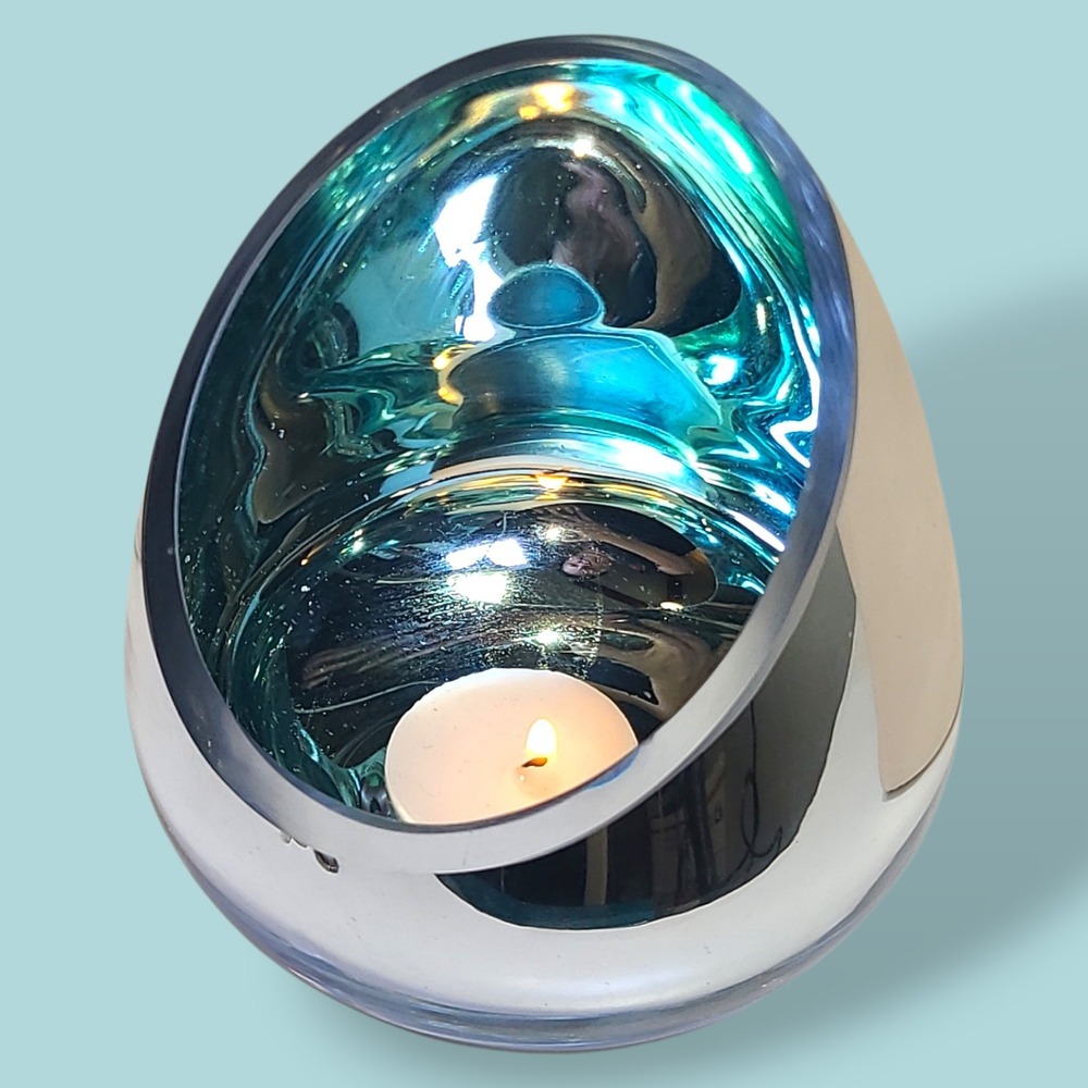 Fink Living COLORE Blue Glass Tealight Candle Holder Sloped Opening‎ Modern